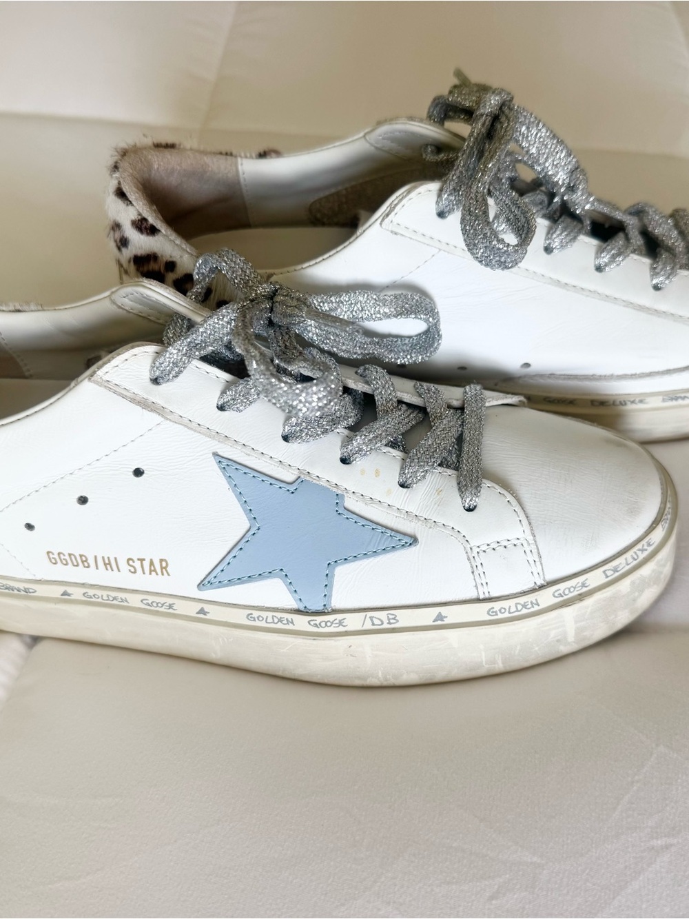 Golden Goose Kids Hi Star White Sneakers with Blue Star
